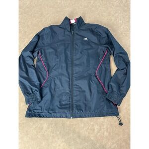 Adidas Womens Full Zip Windbreaker Jacket High Neck‎ Logo Pink Blue Medium